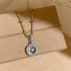 Elegante Collana Con Ciondolo a Stella in Rame Catena Girocollo Con Chiusura in Strass e Perla Artificiale Circolare Gioielli Da Donna Regalo