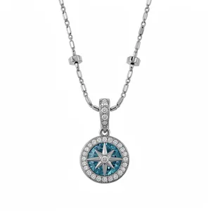 Collana girocollo argento zirconi con ciondolo rotondo cristallo blu, elegante gioiello donna