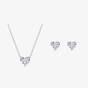 Silbernes Herz Zirkon Halskette und Ohrringe Schmuckset, minimalistisches Modeaccessoire.