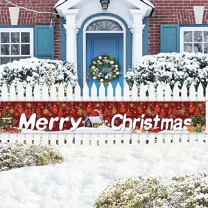 Merry Christmas Banner Festive Pongee Polyester Fabric Backdrop Hanging Flag For Family Party Home Decoration Garland