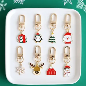 Cute Cartoon Christmas Keychain Metal Enamel Santa Snowman Snowflake Reindeer Pendant For Bag AirPods Case New Year Gift