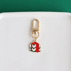 Christmas gift box keychain bag charm cute metal pendant keyring holiday accessory for women