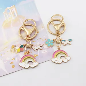Cute Cartoon Unicorn Rainbow Keychain Alloy Enamel Flower Cloud Car Key Ring Pendant Creative Bag Charm Ornaments Gift