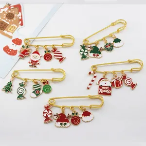 Schattige Kerst Broche Emaille Legering Veiligheidsspeld Broche Kerstman Rendier Zuurstok Sneeuwpop Kerstboom Badge Voor Jas Tas Vrouwen Sieraden Cadeau