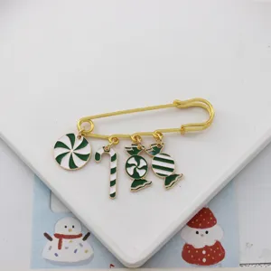 Kerst groen snoep geëmailleerd broche speld met schattige pepermunt en zuurstok bedels.