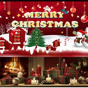 Weihnachten Garagentor Banner Hintergrund Merry Christmas Weihnachtsmann Schneemann Bedruckt Polyester Wandbehang Festival Party Deko