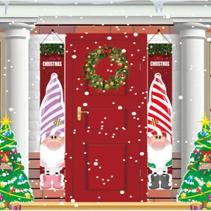 Christmas gnome porch banners hanging door flags for winter holiday party decorations