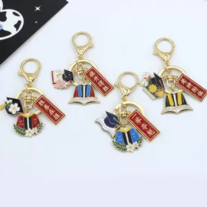 Metal Graduation Doctoral Hat Keychain For Students Exam Blessing Gift Metal Key Ring Book Diploma Pendant School Bag Charm