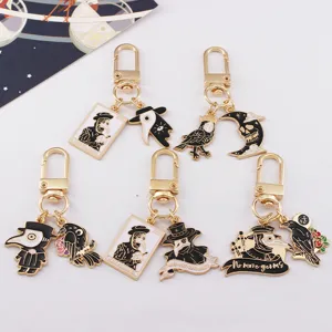 Punk Halloween Plague Doctor Keychain Gothic Alloy Enamel Crow Tarot Skull Bag Charm Unisex Retro Car Key Accessory
