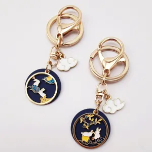 Cute enamel rabbit keychain alloy metal cute cloud pendant bag charm gift accessory key ring.