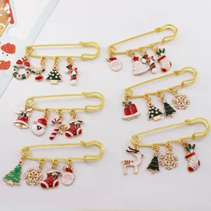 Cute Christmas Alloy Rhinestone Enamel Brooch Pin Reindeer Christmas Tree Snowflake Sock Candy Cane Badge For Women Men Gift