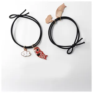 Japanese style carp flag hair rope cute alloy hair band black rubber tie for women girls