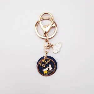 Cute Japanese style alloy enamel moon rabbit keyring cute cloud pendant metal keychain
