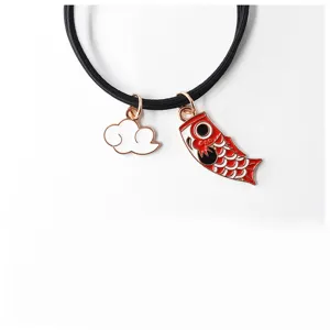 Cute Japanese style carp streamer hair tie with alloy cloud charm for sweet girls daily wear.
