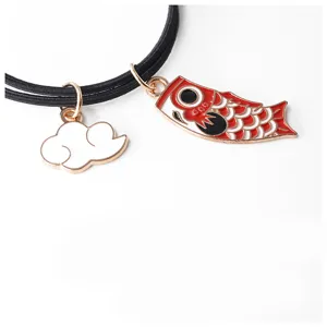 Japanese style koi fish hair tie with cute enamel cloud and carp streamer charms for sweet girls.