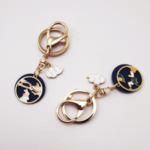 Cute alloy enamel rabbit moon keychain gold keyring cloud pendant gift accessories