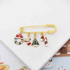 Christmas brooch detail, cute alloy enamel tree reindeer charms pin for women coat bag badge