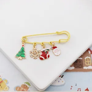 Christmas brooch alloy cute Christmas tree snowflake stocking Santa charm safety pin accessory.
