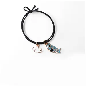 Japanese Style Koinobori Alloy Hair Tie Cute Enamel Fish Cloud Pendant Elastic Hair Band Good Luck Accessories For Women