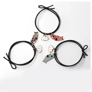 Cute Japanese style koinobori alloy hair rope set, sweet cartoon fish and cloud charm hair ties.