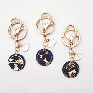 Japanese Style Zinc Alloy Enamel Keychain Cartoon Rabbit Moon Cloud Deer Pendant Keychain Creative Gift Accessory For Women Men