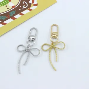 Korean Style Alloy Electroplated Ribbon Bowknot Keychain Pendant Delicate Rope Texture Lobster Clasp Bag Charm Phone Case Earphone Sleeve Decorative Accessories Gift