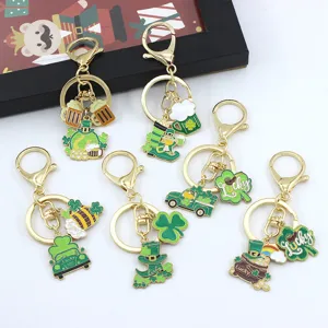 Portachiavi Trifoglio Verde San Patrizio Lega Zinco Lucky Clover Pentola d'Oro Smalto Ciondolo Borsa Ornamento Regalo Unisex