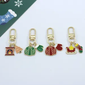 Christmas alloy enamel keychain set cute bag charms winter holiday gift accessories