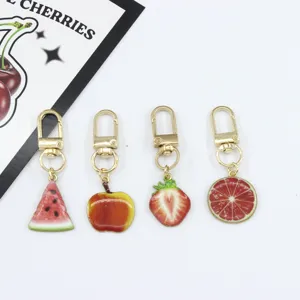 Fruit slice keychain set, metal alloy watermelon apple strawberry orange bag charm accessories