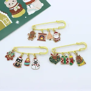 Christmas alloy brooch set with cute cartoon Santa Claus and snowflake lovely designs.