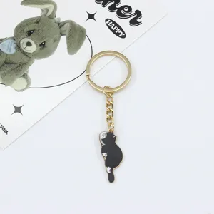 Cute black and white cat metal keychain pendant accessory, stylish bag charm and DIY keyring.