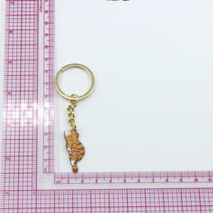 Cute chubby cat keychain orange striped kitty pendant metal bag charm key ring accessory