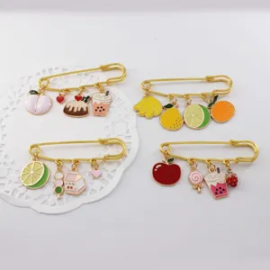 Bonito juego de broches de esmalte de fruta y té con leche, imperdibles de dibujos animados.