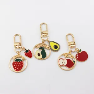 Summer fresh fruit metal keychains cute strawberry avocado apple bag charms for women accessories