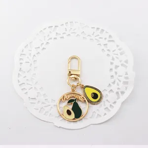 Cute avocado keychain metal bag charm green fruit pendant cartoon accessories key ring for women
