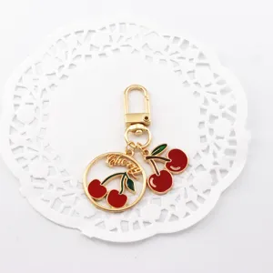Summer fresh cherry metal keychain and bag charm, cute fruit alloy pendant for accessories.