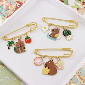 Cute Cartoon Capybara Zinc Alloy Enamel Brooch Safety Pin Denim Jacket Backpack Badge Clothing Waist Adjuster Fixing Pin Decoration Accessories For Unisex