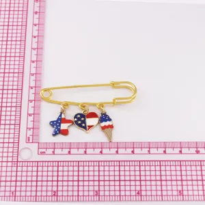 Amerikanische Flagge Brosche Pin mit Stern Herz Eiskugel Anhänger für Unabhängigkeitstag.