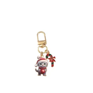 Christmas cat keychain cute metal bag pendant holiday gift accessory for women and girls daily use