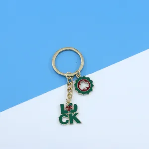 St. Patrick's Day Irish green clover LUCK metal keyring and bag charm pendant gift