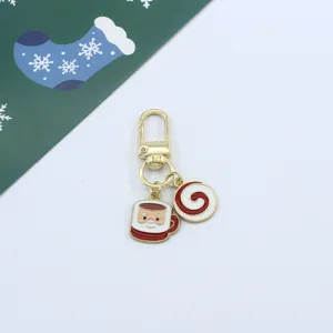 Christmas cartoon Santa mug alloy enamel keychain and bag charm pendant detail view show
