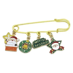 Christmas alloy brooch featuring cute Santa Claus and holiday charms, perfect fashion accessory gift.