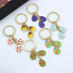 Easter Egg Bunny Ear Keychain Zinc Alloy Pendant Enamel Eggshell Chick Key Ring Bag Ornament For Women Kids Festival Gift