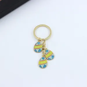 Easter egg metal keychain with colorful enamel charms cute bag pendant key ring for women
