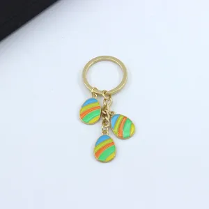 Easter egg keychain with colorful enamel pendants gold tone metal cute holiday key ring accessory