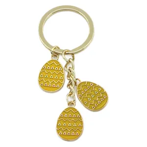 Easter egg metal keychain pendant with yellow enamel charms for women stylish keys decoration