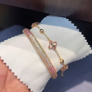 Elegant rose gold gradient zircon clover bracelet sparkling luxury fashion women jewelry accessories