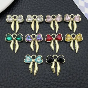 Cute crystal colorful bow alloy jewelry accessories for DIY handmade bracelets and earrings.