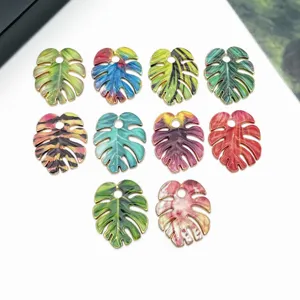 DIY Zinc Alloy Enamel Monstera Leaf Charm Pendant Cartoon Botanical Plant Tree Leaves Hanging Accessory For Keychains Bags Handmade Jewelry Making