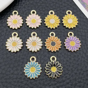 Alloy DIY enamel sunflower daisy charms pendants for earrings necklace jewelry making supplies